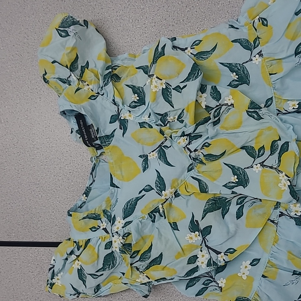 French Connection Blue and Yellow Lemon Patterned Dress Size 10/12 - Picture 5 of 8
